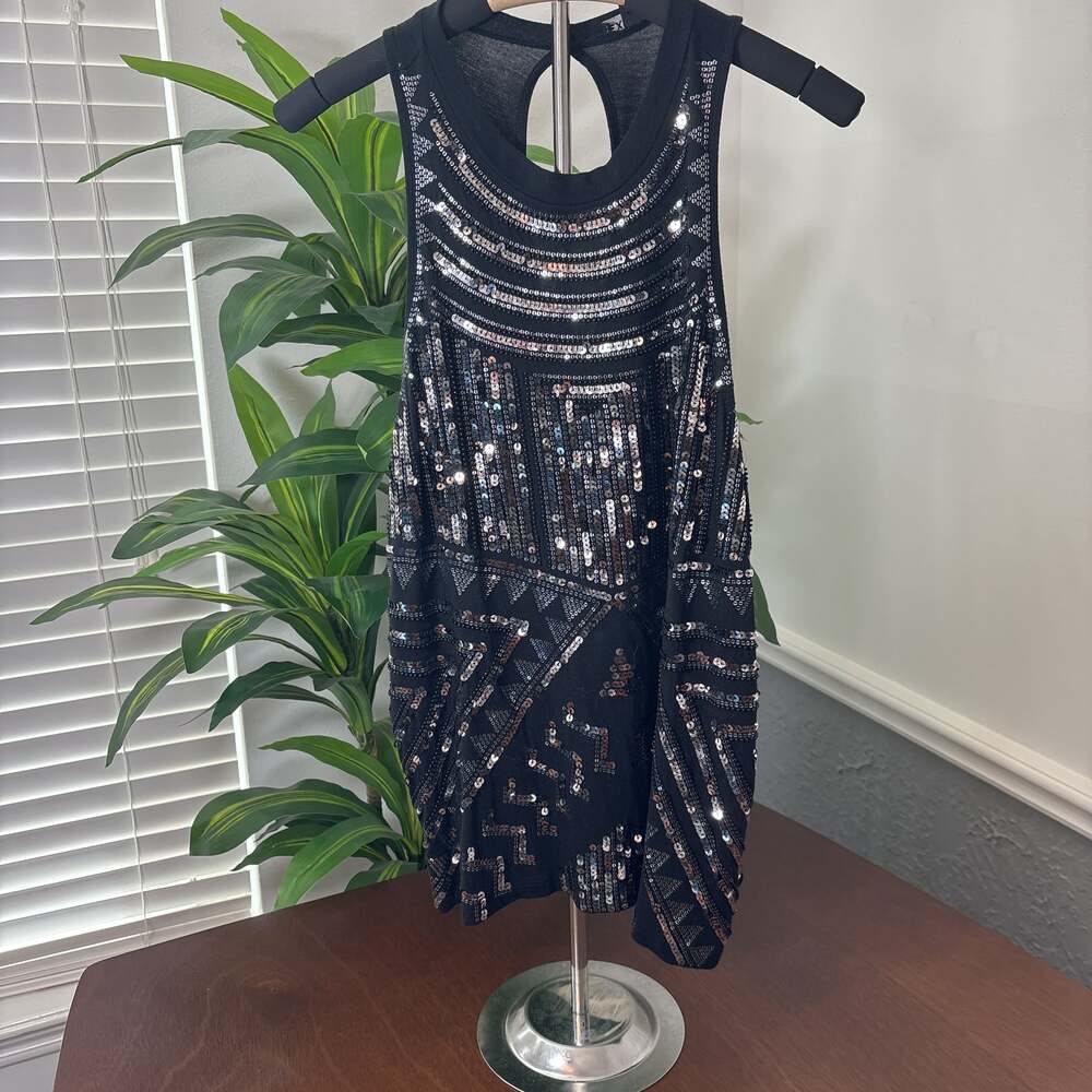Express Black & Silver Sequin Racerback Tank Top - L